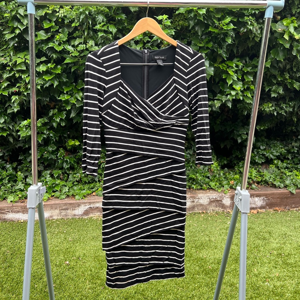 White House Black Market, Size 4, Miracle Dress, Black with White Stripes.